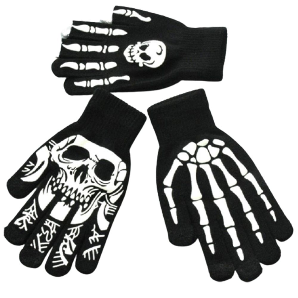 New Punk Gloves UniHalloween Skeleton Skull Half Finger Gloves Glow In The Dark Fingerless Stretch Knitted Winter Mittens Hand Bone Claw
