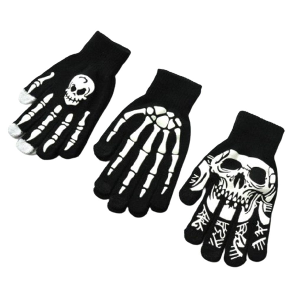 New Punk Gloves UniHalloween Skeleton Skull Half Finger Gloves Glow In The Dark Fingerless Stretch Knitted Winter Mittens Hand Bone Claw