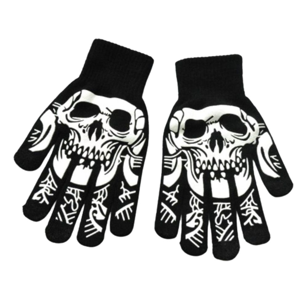 New Punk Gloves UniHalloween Skeleton Skull Half Finger Gloves Glow In The Dark Fingerless Stretch Knitted Winter Mittens Hand Bone Claw