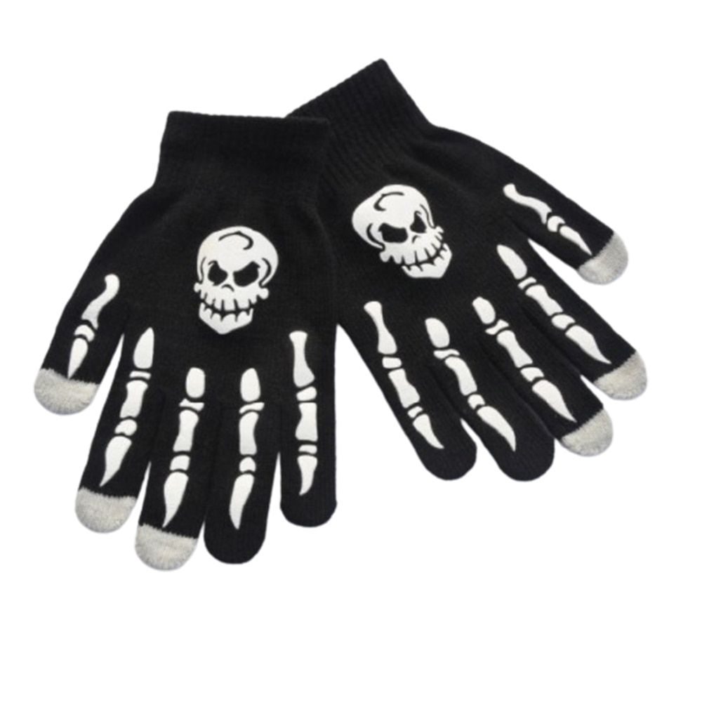 New Punk Gloves UniHalloween Skeleton Skull Half Finger Gloves Glow In The Dark Fingerless Stretch Knitted Winter Mittens Hand Bone Claw