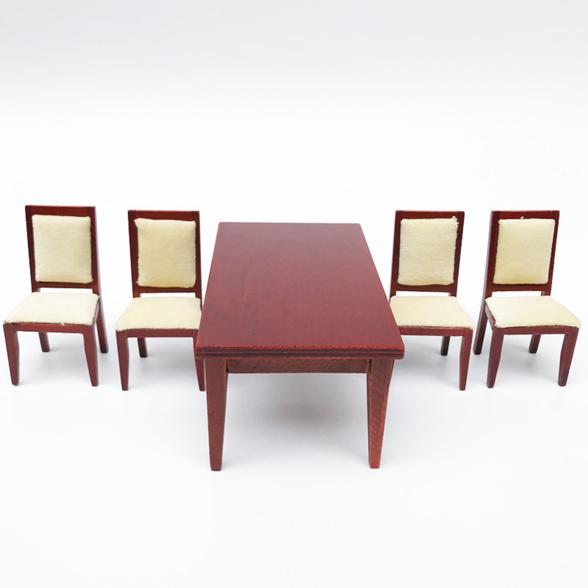 5Pcs 1/12 Dollhouse Dining Table Chair Wooden Set For