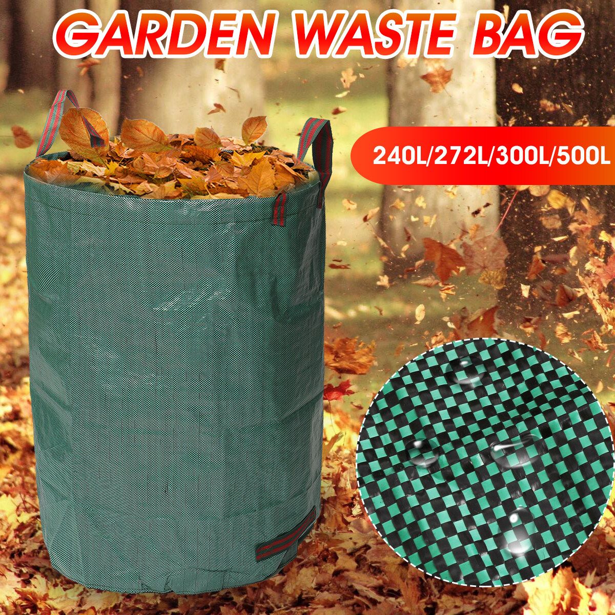 240L~ 500L Large Capacity Heavy Duty Garden Leaf Flower Plant Waste Bag Deep Green