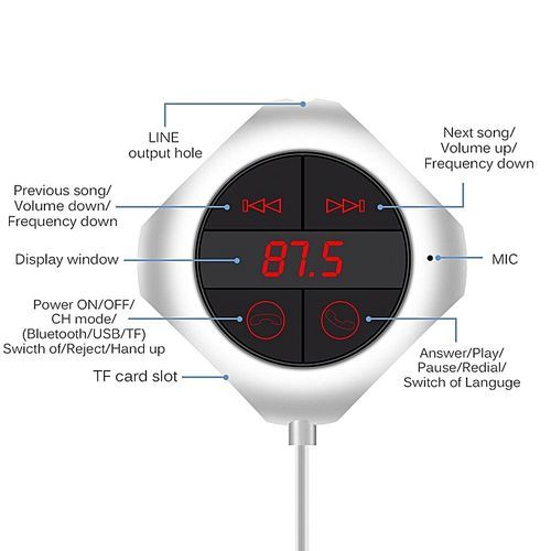 6-in-1 Hands Free Wireless Bluetooth FM Transmitter Modulator Car MP3 Player TF/SD Memory Card USB LCD Car Accessories By HT