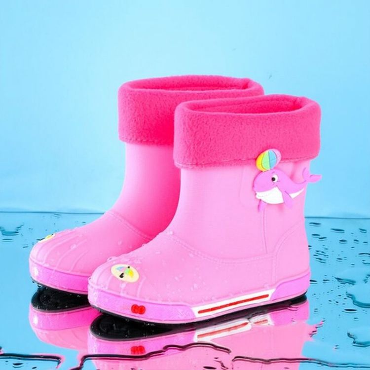 Children Non-Slip Plus Velvet Warm Cartoon Short Rain Boots, Size:Inner Length 17cm, Style:With Cotton Cover(Pink)