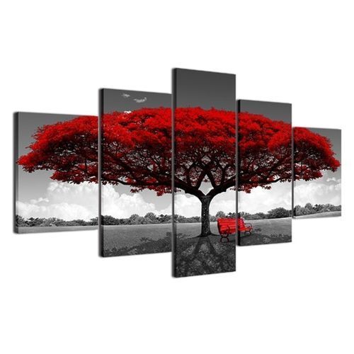 5pcs Modern Red Tree Canvas Painting Wall Art Home Picture