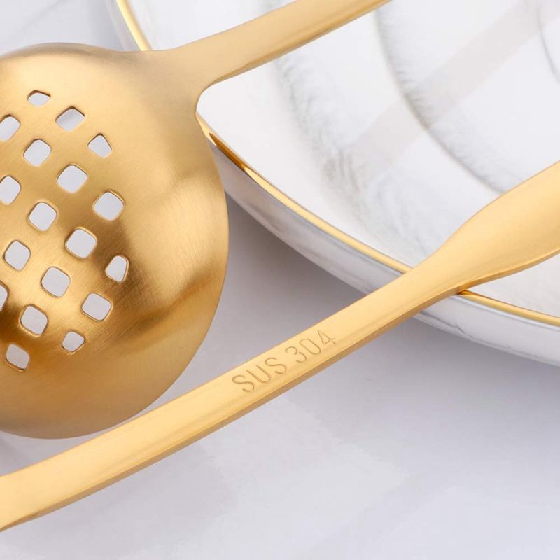 2 Pieces Gold Metal Soup Ladle Colander Set, Long Handle