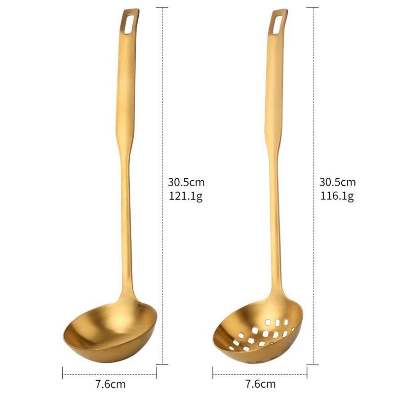 2 Pieces Gold Metal Soup Ladle Colander Set, Long Handle