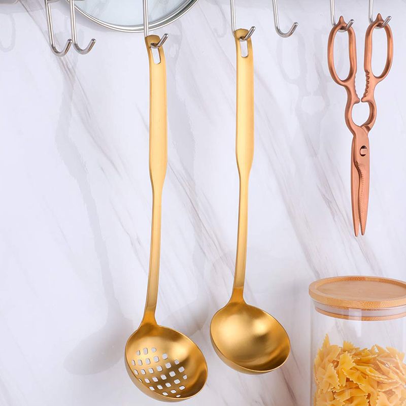 2 Pieces Gold Metal Soup Ladle Colander Set, Long Handle