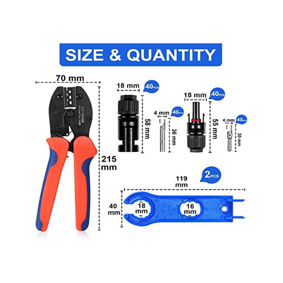 Solar Cable MC-4 Connector-Crimping Tool Kit20 Pairs MaleFemale Solar Panel ConnectorsSolar Panel Wiring Kits
