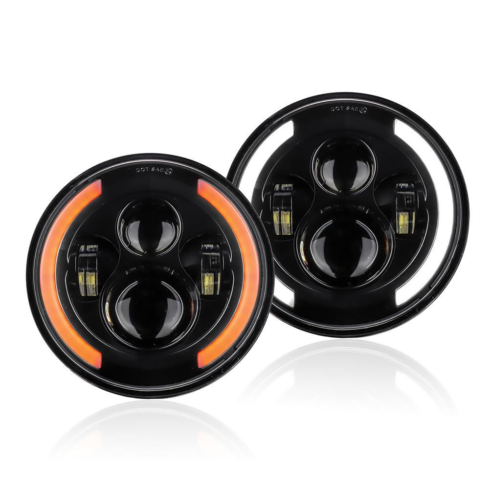 12V/24V Motorcycle Car Headlight 7 inches Round LED Driving Lamp Head Lamp Fit for 7 inches Jeep Wrangler, Retro Turn Signal
