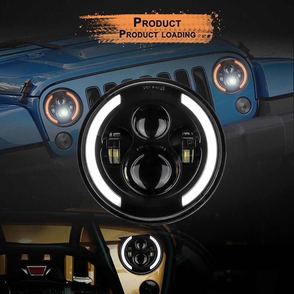 12V/24V Motorcycle Car Headlight 7 inches Round LED Driving Lamp Head Lamp Fit for 7 inches Jeep Wrangler, Retro Turn Signal