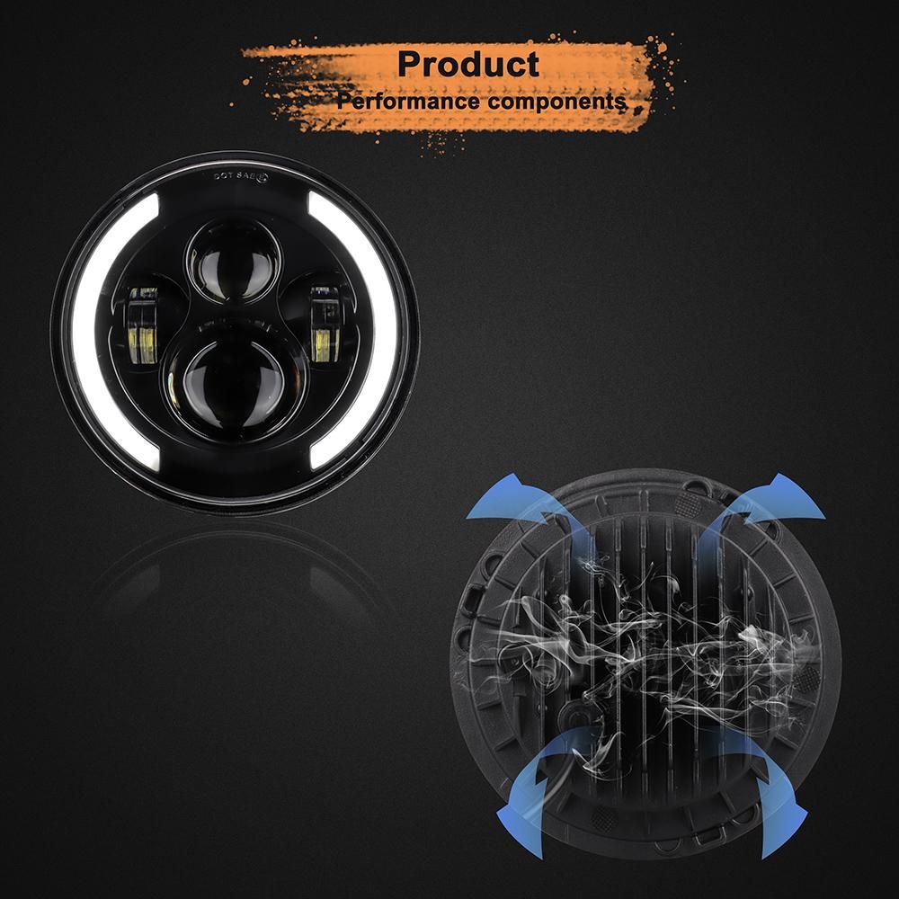 12V/24V Motorcycle Car Headlight 7 inches Round LED Driving Lamp Head Lamp Fit for 7 inches Jeep Wrangler, Retro Turn Signal