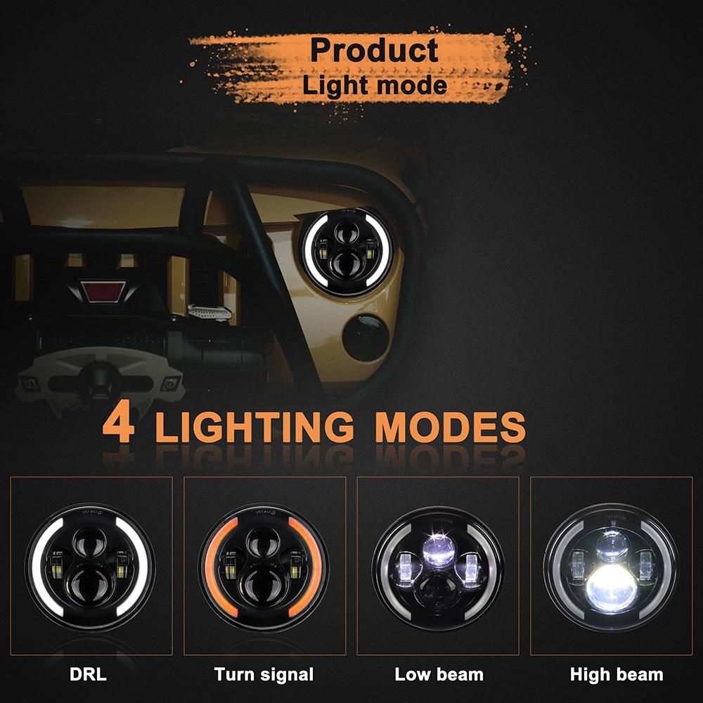 12V/24V Motorcycle Car Headlight 7 inches Round LED Driving Lamp Head Lamp Fit for 7 inches Jeep Wrangler, Retro Turn Signal