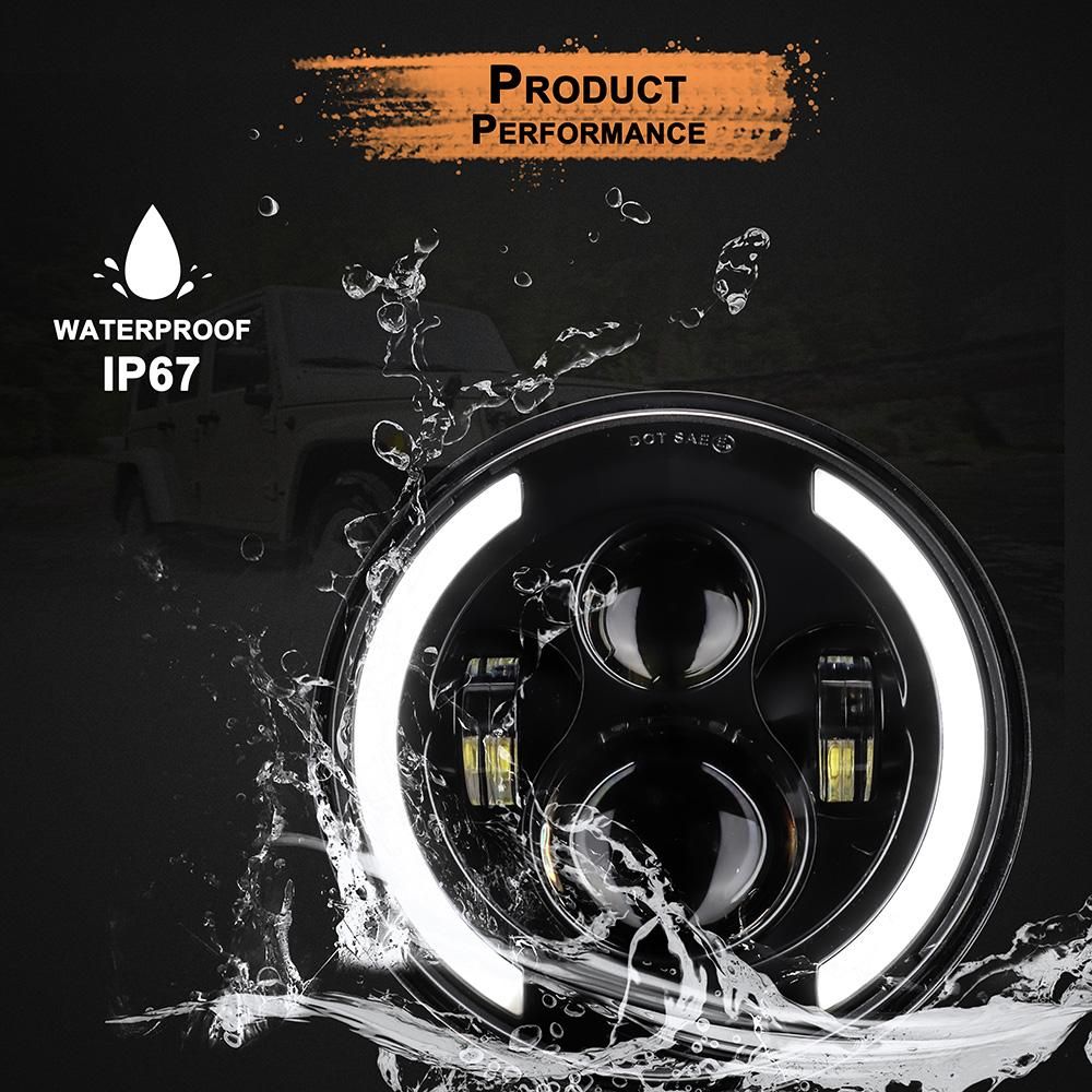 12V/24V Motorcycle Car Headlight 7 inches Round LED Driving Lamp Head Lamp Fit for 7 inches Jeep Wrangler, Retro Turn Signal