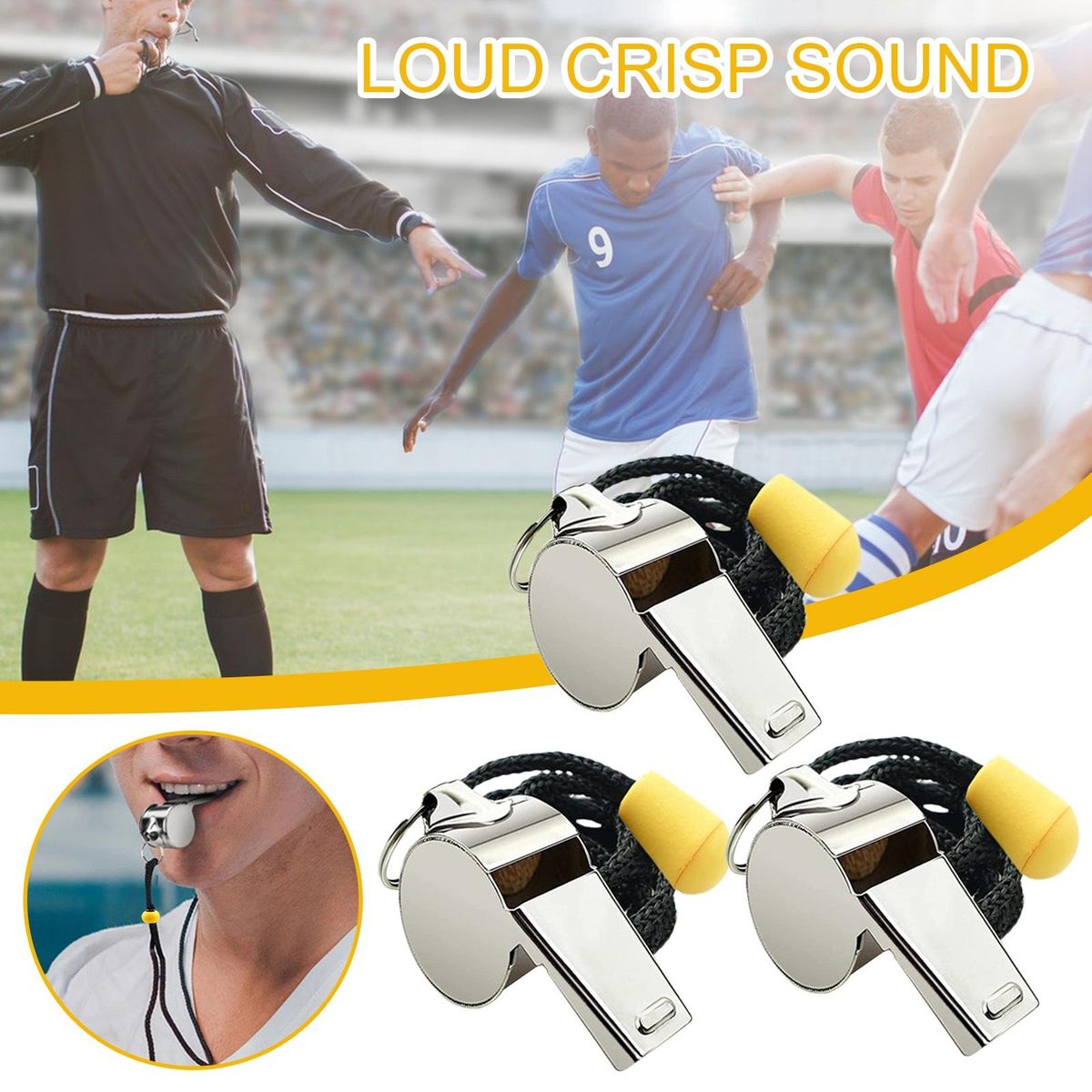 Teacher Whistle 3-pack Stainless Steel Sports Whistles for Coaches