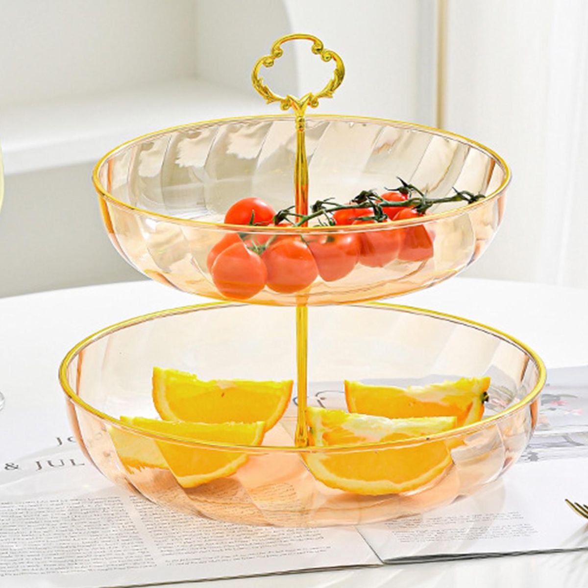 Fruit Plate Tray Simple Round Household Fruit Plate Tray Golden