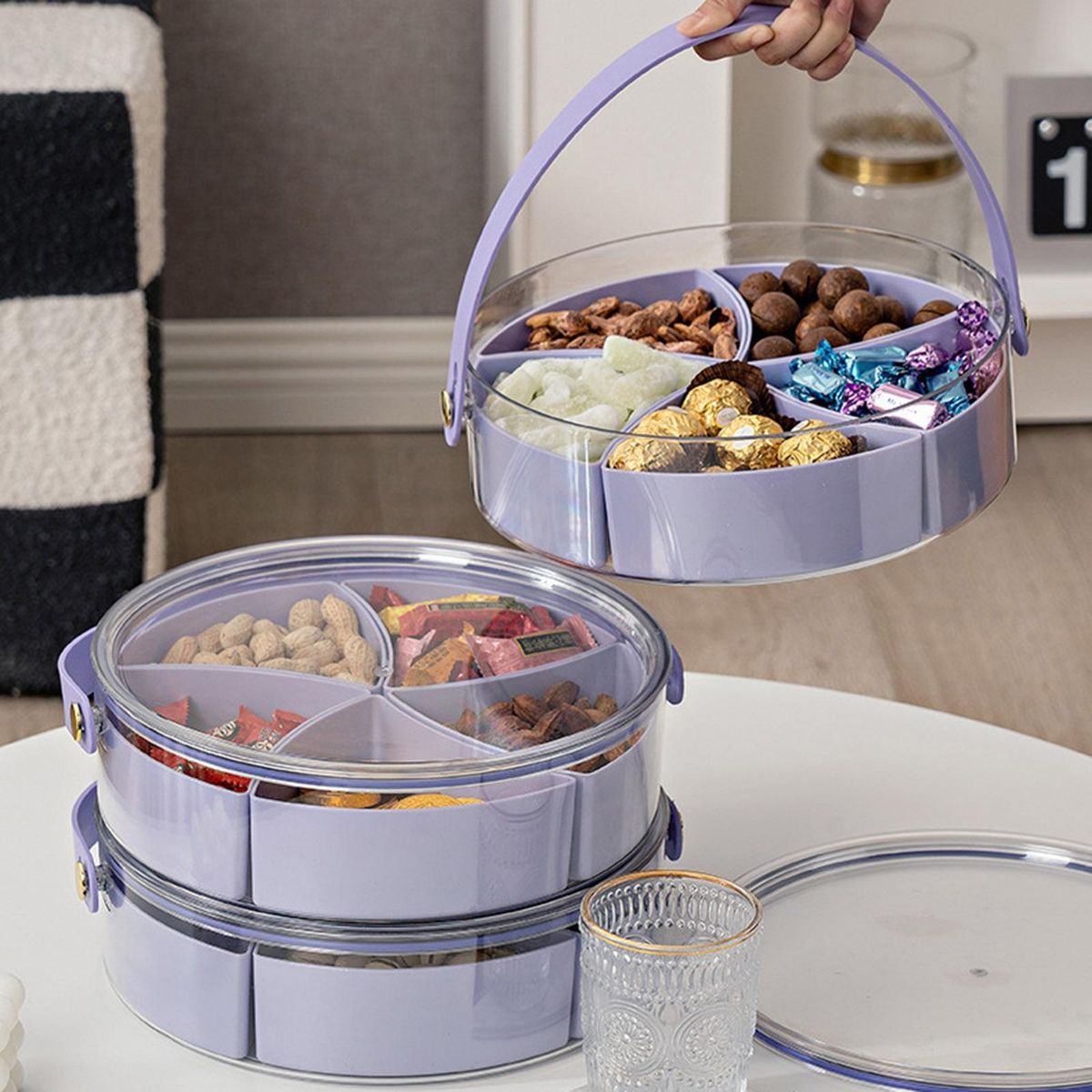 Transparent Snack Tray Portable 5-compartment Snack Tray for Parties Purple