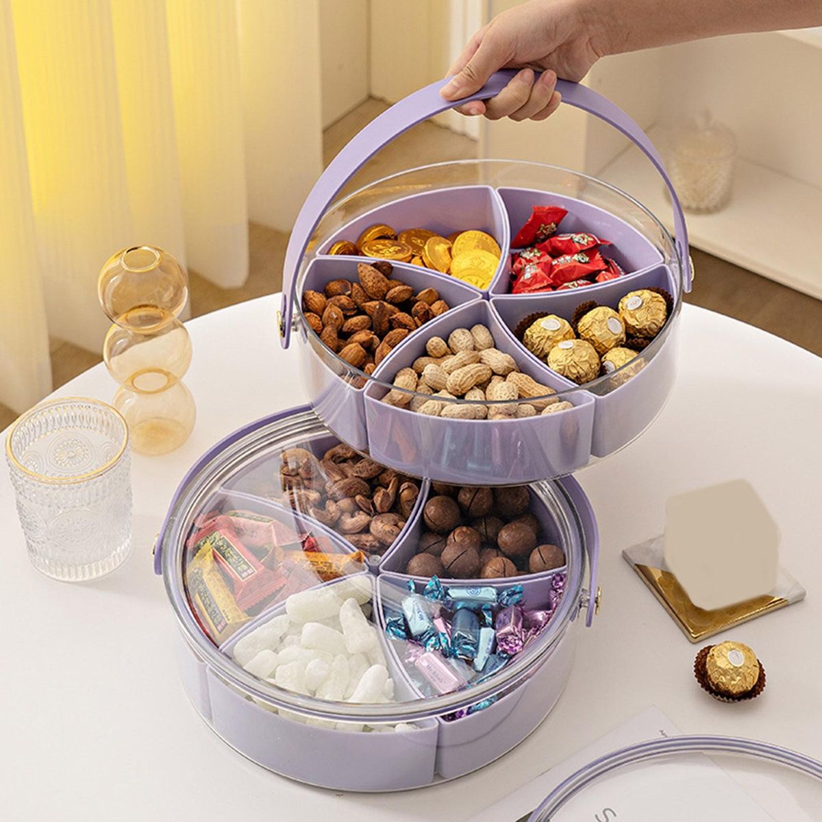 Transparent Snack Tray Portable 5-compartment Snack Tray for Parties Purple