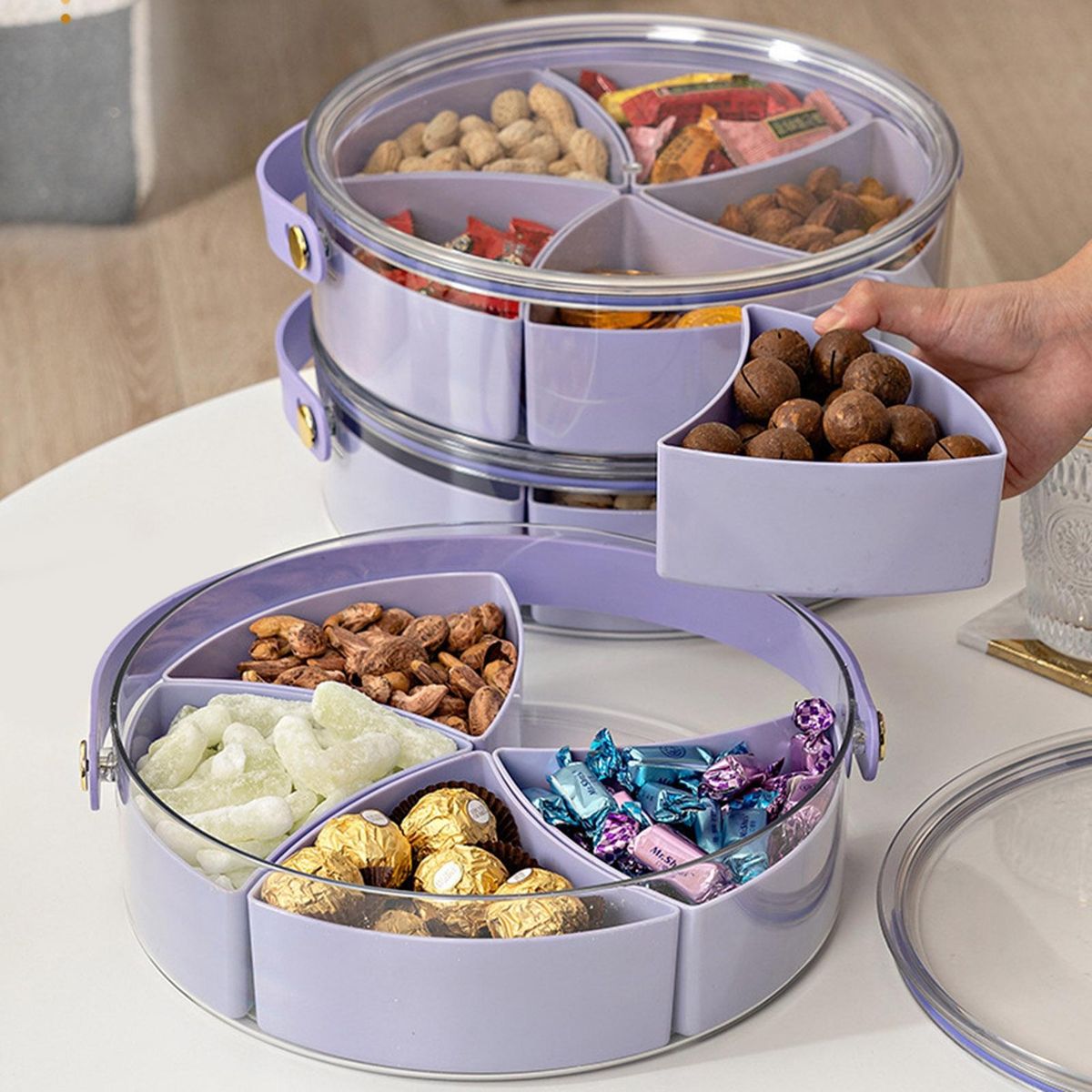 Transparent Snack Tray Portable 5-compartment Snack Tray for Parties Purple