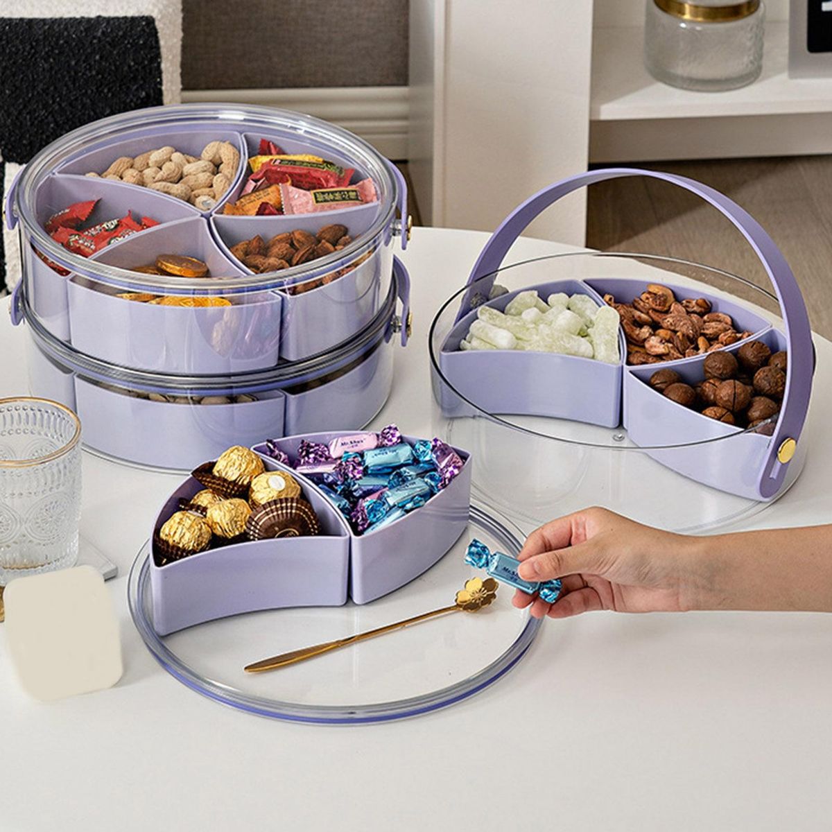 Transparent Snack Tray Portable 5-compartment Snack Tray for Parties Purple