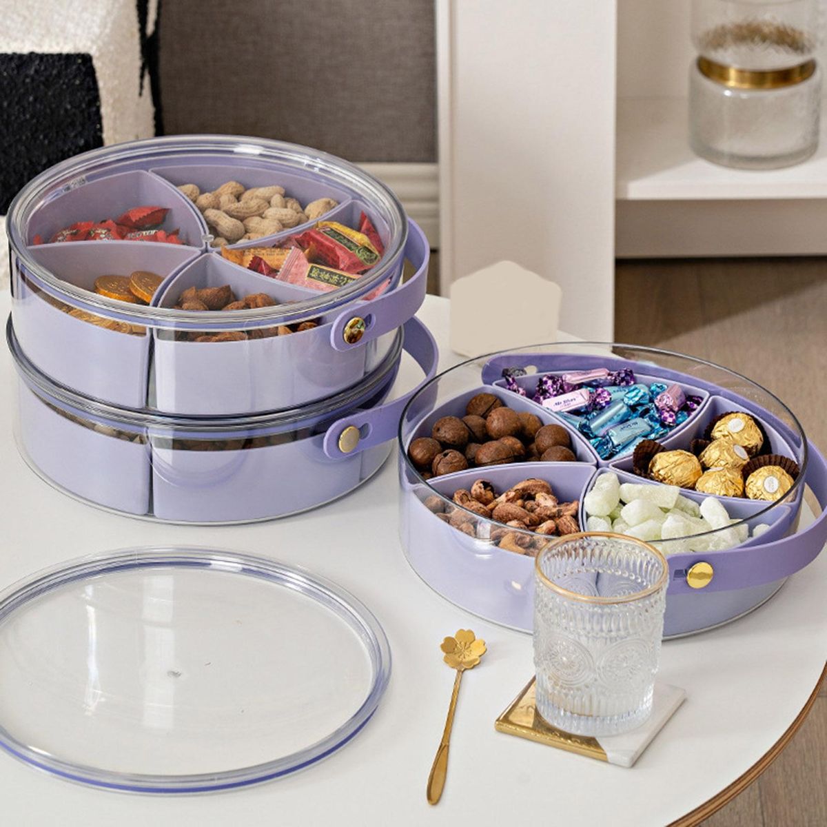 Transparent Snack Tray Portable 5-compartment Snack Tray for Parties Purple