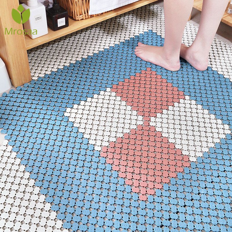 DIY Splice Bath Mat Anti Slip Massage Shower Carpet Grid PVC Plastic Mats For Stitching Puzzle Pad Bathroom Accessories Dark Blue