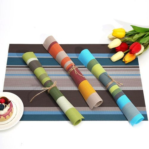 2 PCS Kitchen Dinning Table Placemat Napkins Heat Resistant PVC Stripe Mat Placemats Manteles Doilies Coaster Cup Pad(Orange)