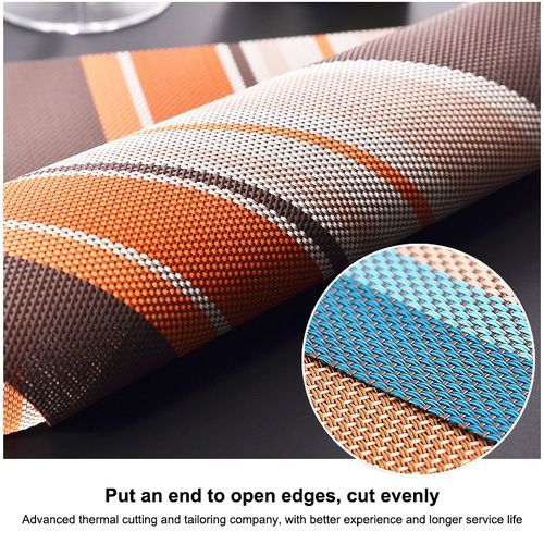 2 PCS Kitchen Dinning Table Placemat Napkins Heat Resistant PVC Stripe Mat Placemats Manteles Doilies Coaster Cup Pad(Orange)