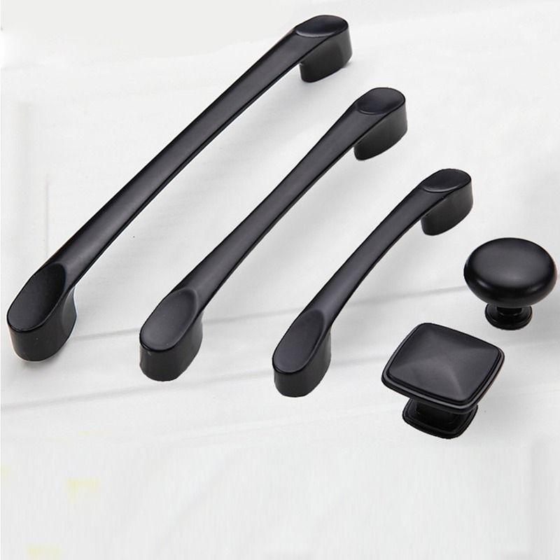 Black Durable Wardrobe Door Handle Aluminum Alloy Matte