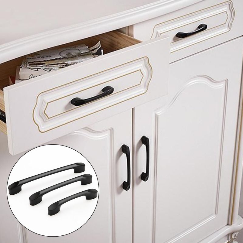 Black Durable Wardrobe Door Handle Aluminum Alloy Matte