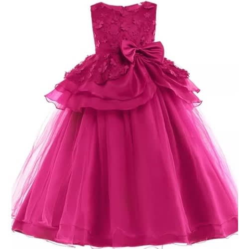 Gir'l's Embroidery Ball Gown With Waist Flare - Deep Pink
