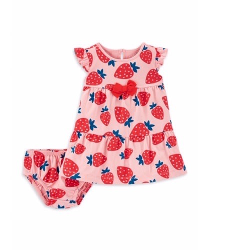Child Of Mine Baby Girl Strawberry Dress With Diaper Cover Pant