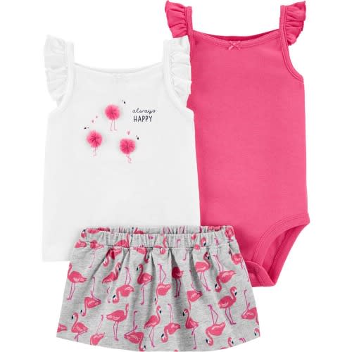 3 Piece Flamingo Little Skort Set - 6m