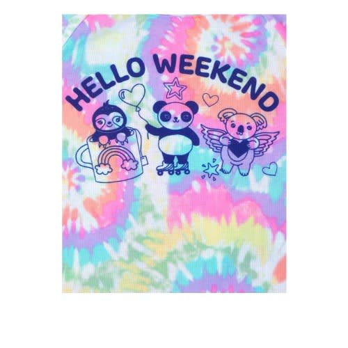 Girls Hello Weekend Unicorn Panda Tie Dye Snug Fit Cotton Pyjamas Sleepwear