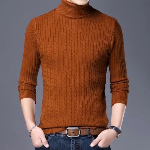 Turtle-neck Top - 2pcs - Navy Blue & Brown