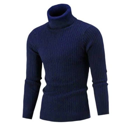 Turtle-neck Top - 2pcs - Navy Blue & Brown