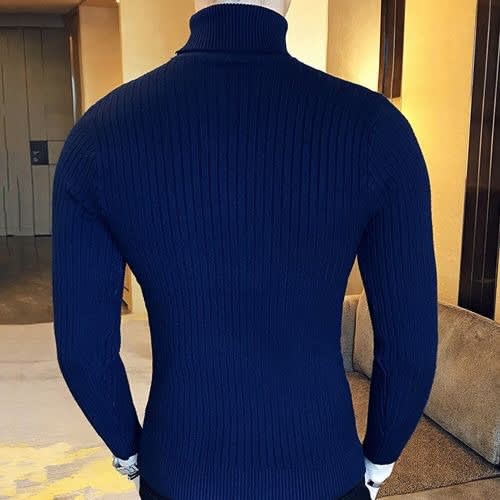 Turtle-neck Top - 2pcs - Navy Blue & Brown