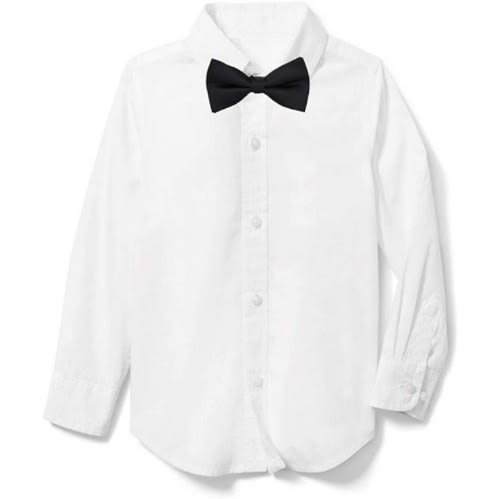 Kid's Formal Dress Shirt With Matching Bowtie  - White/ Black