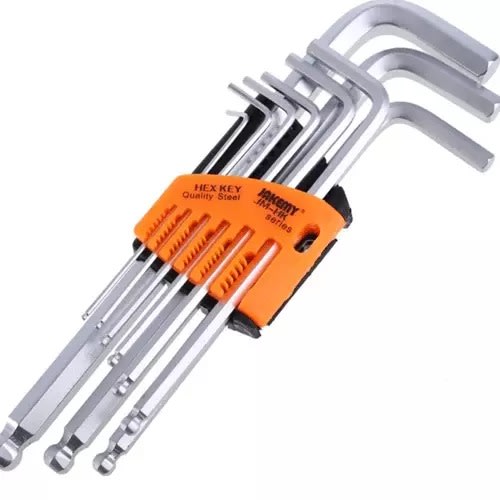 Metal Inner Hex Allen Key (ball Ended) Wrench Set 9 Pcs - Silver Tone