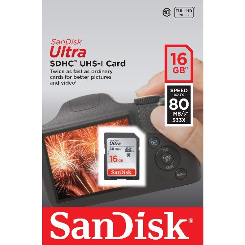 Sandisk Ultra 16GB Class 10 Sdhc Uhs-i Memory Card Up To 80mb/s - Ssdunc-016g-gn6in
