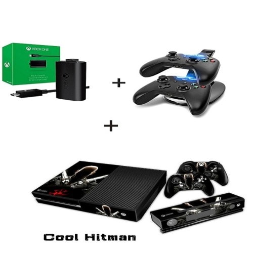 Xbox One Play & Charge Kit + Free Dual Charging Dock + Cool Hitman Vinyl Sticker