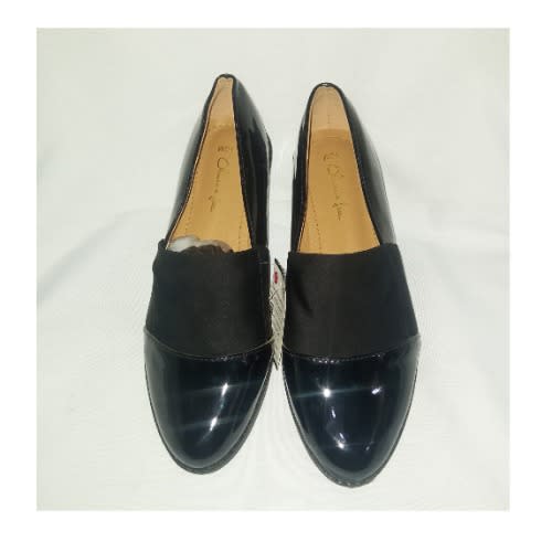 Patent Leather With Elastic Flat Loafers -Black