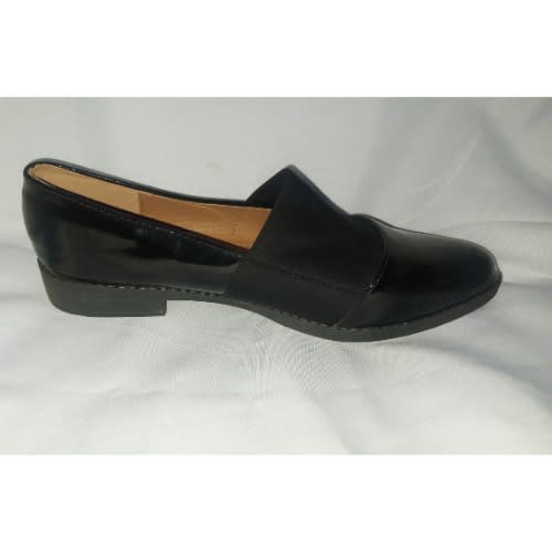 Patent Leather With Elastic Flat Loafers -Black