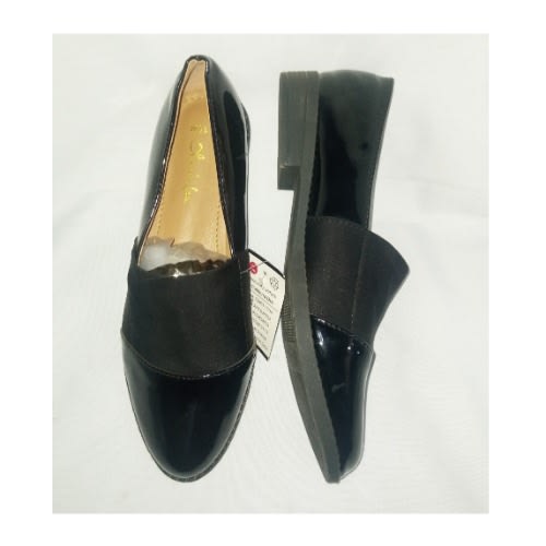 Patent Leather With Elastic Flat Loafers -Black