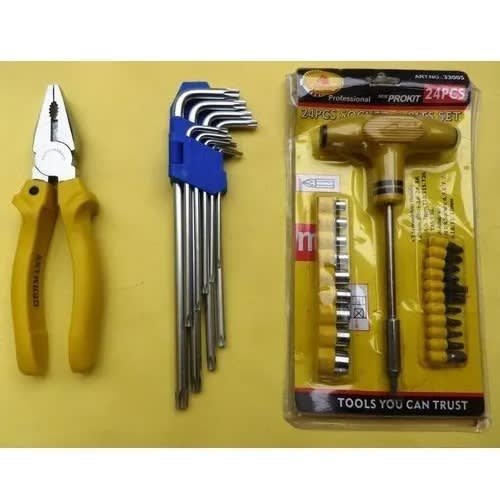 Plier + Allen Key Set 9pc + T Screw Driver Handle
