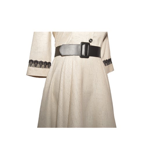Skater Dress With Black Lace Detail -Beige