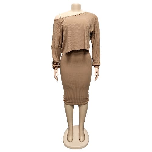 Bodycon Blouse And Skirt Set - Brown