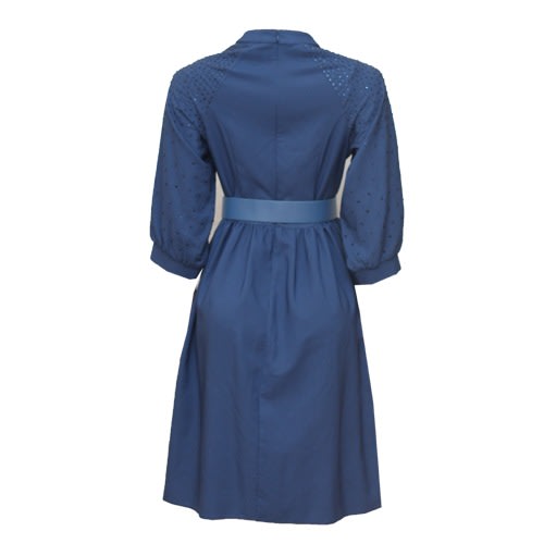 Blue Stoned Sleeve Dress With Pockets