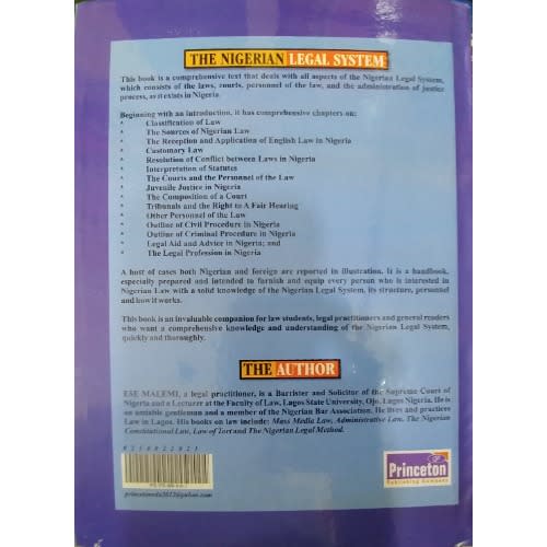 The Nigerian Legal System - Text & Cases - By Ese Malemi - 2021 Revised Edition