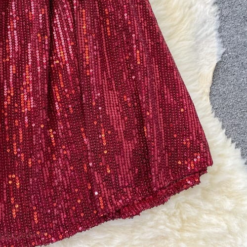 Asymmetrical Sequin Dress - RED